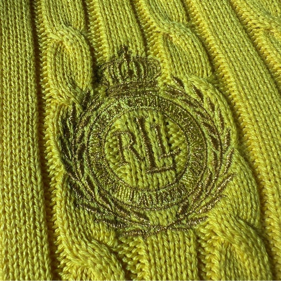Lauren Ralph Lauren Yellow Zip Front Cable Knit Cardigan Sweater Women’s Sz L - Picture 7 of 13